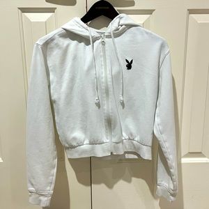 Playboy Cropped Zip Up Hoodie